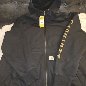 Carhartt Rain Defender Fleece Black  Hoodie with Charhartt Logo On Sleeve